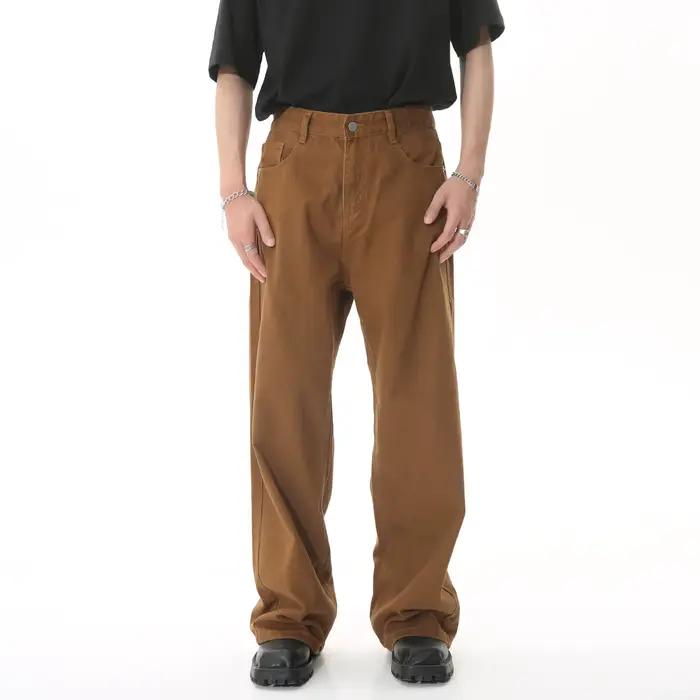 2025 abricot noir vêtements pour hommes nouveau café pantalon en Denim décontracté printemps ample Simple Vintage jambe
