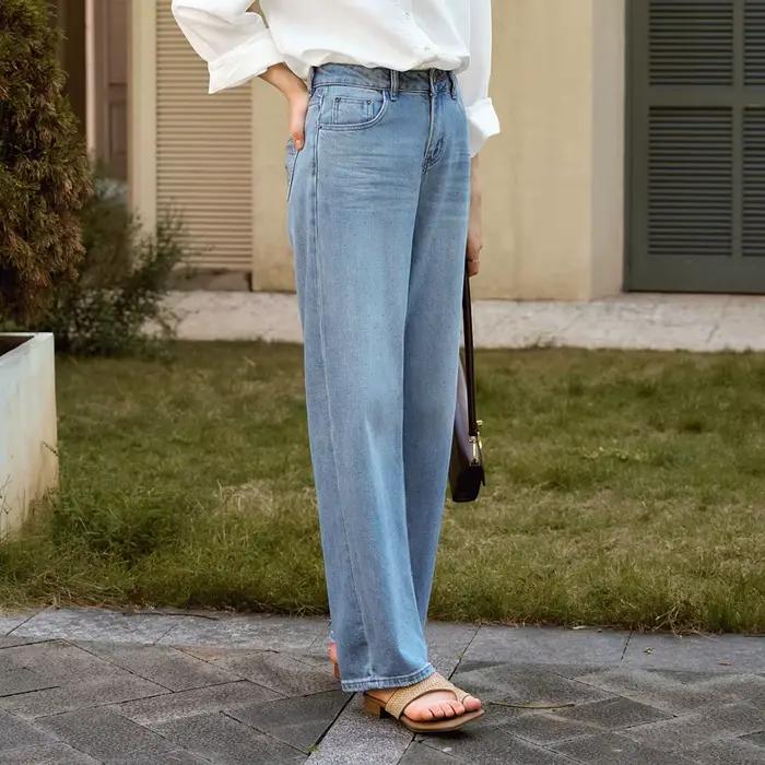 OLrain Jean Droit Femme 2026 Printemps-Été Coton Strass Thermocollés Taille Haute Streetwear Pantalon Long N56QA95129