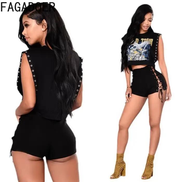 FAGADOER Short en jean noir moulant Y2K pour femme