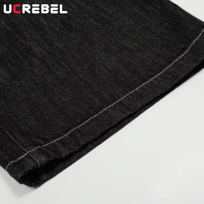 Poche broderie jean foncé hommes Top point rétro haute rue droite ample jambe large Denim pantalon