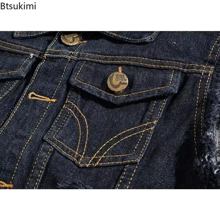 2025 hommes mode jean sans manches veste gilet mâle noir bleu Denim