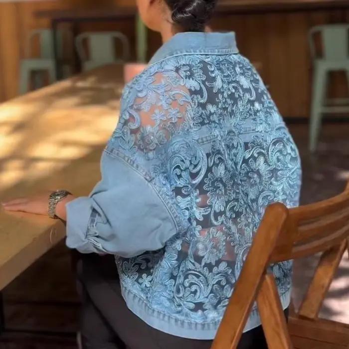 Veste en jean décontractée ANJY avec patchwork et dentelle, veste ample pour femmes, style streetwear, printemps et automne
