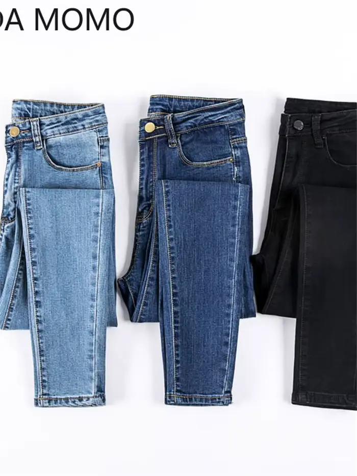 Pantalon jeans femme Denim noir VODA MOMO stretch ajustement mince style décontracté ocassions diverses