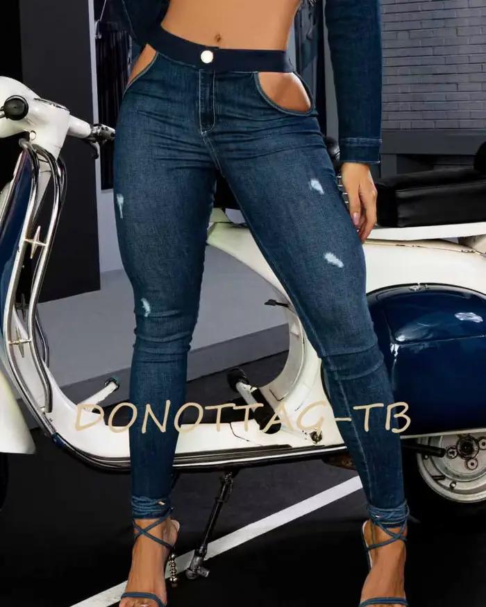 Jeans bas personnalisables pour femme, coupe serrée, levage de hanche, style moto et motarde, pantalon denim élastique pour toute la saison