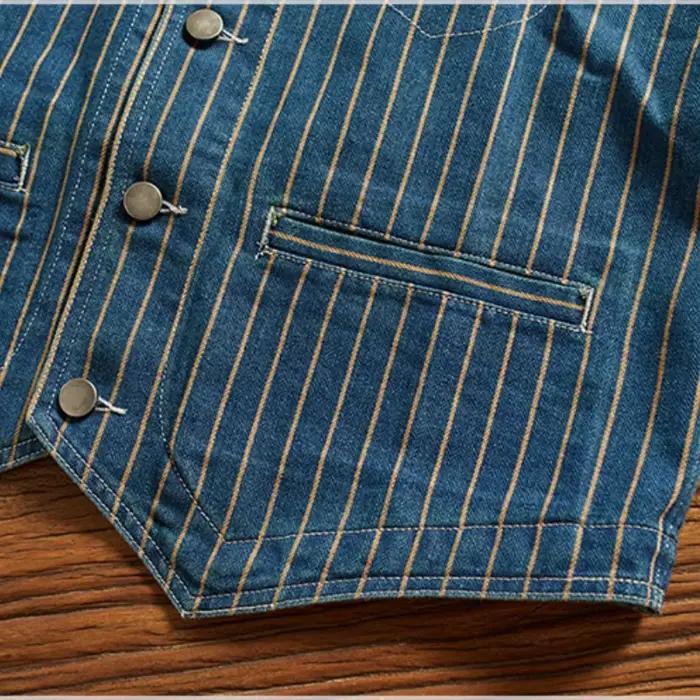 Mai kaki denim gilet hommes mode vintage do vieux rayé