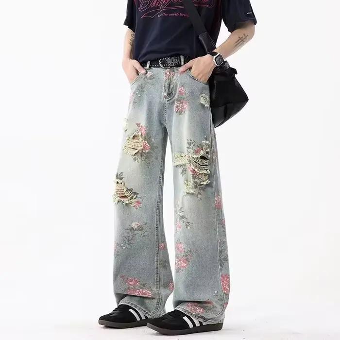 Jean déchiré en Jacquard pour hommes