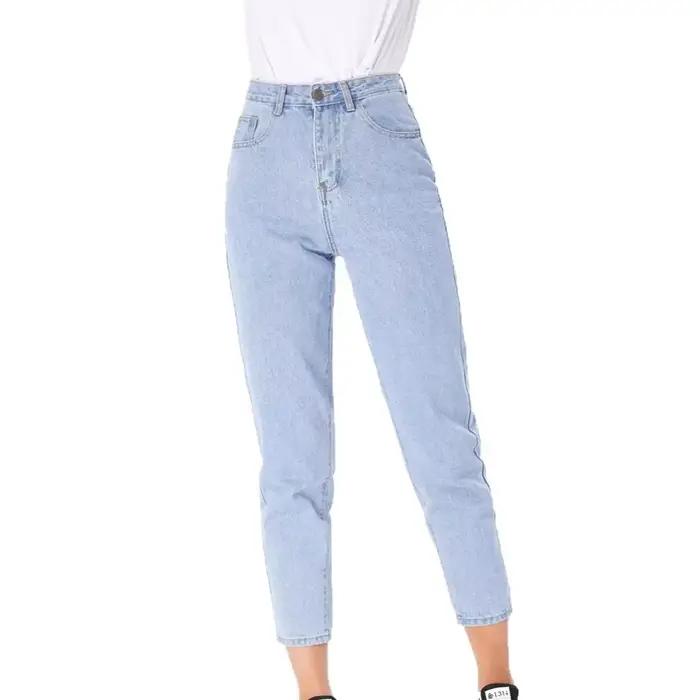 Jean décontracté taille haute coupe droite pour femme – Pantalon en denim