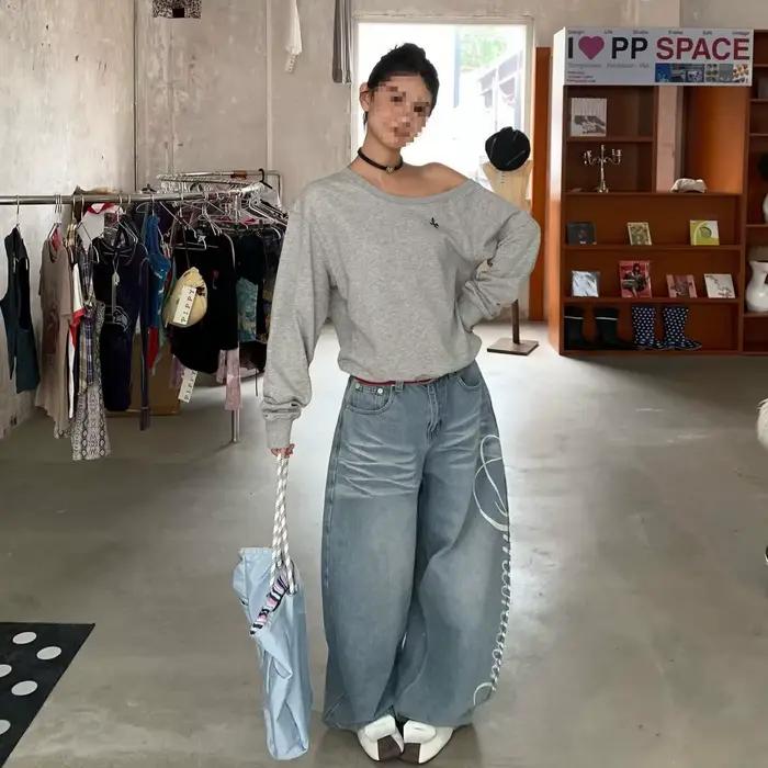 Jean baggy bleu Y2K pour femme