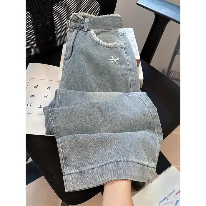 Jean en Denim Bleu avec Nministériels d Papillon pour Femme