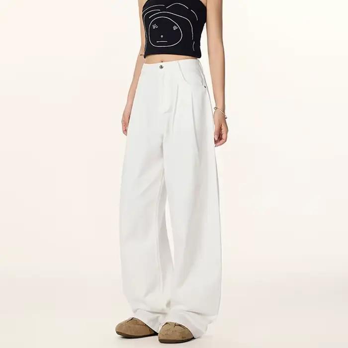 Jean classique tendance pour femme 2026 – Pantalon en denim ample et fin à jambe large
