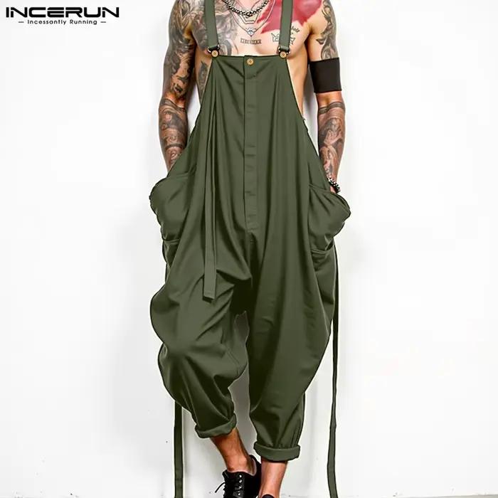 2025 hommes combinaisons couleur unie surdimensionné sans manches Streetwear jambe large barboteuses