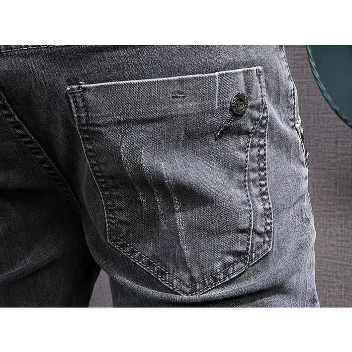Créateur de mode hommes jean rétro gris Stretch mince déchiré
