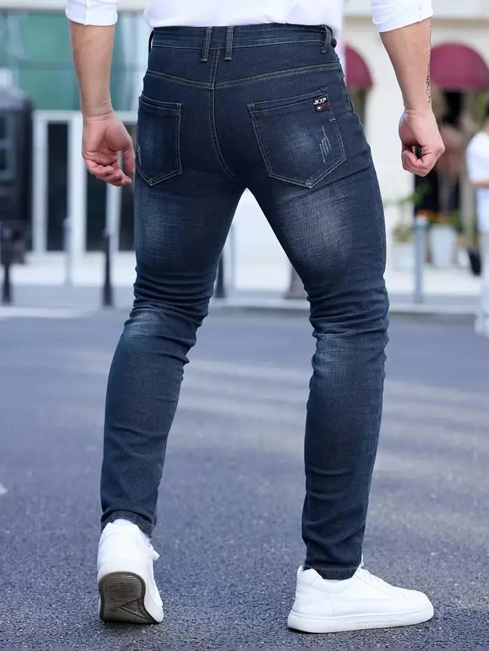 2025 printemps automne hommes mode déchiré jean moulant Style de rue Vintage lavage solide Denim décontracté coupe ajustée crayon pantalon 28-36