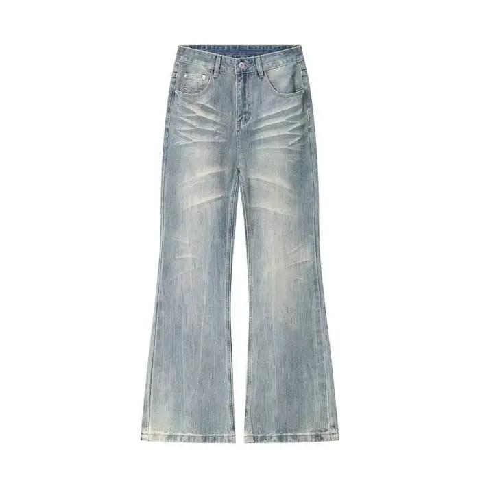 IEFB Vintage Nouveau Jean en Denim Homme Effet Vieilli Coupe Cleanfit Motif Bambou Bleu Clair Délavé Légèrement Évasé Style Vibe 9X3350