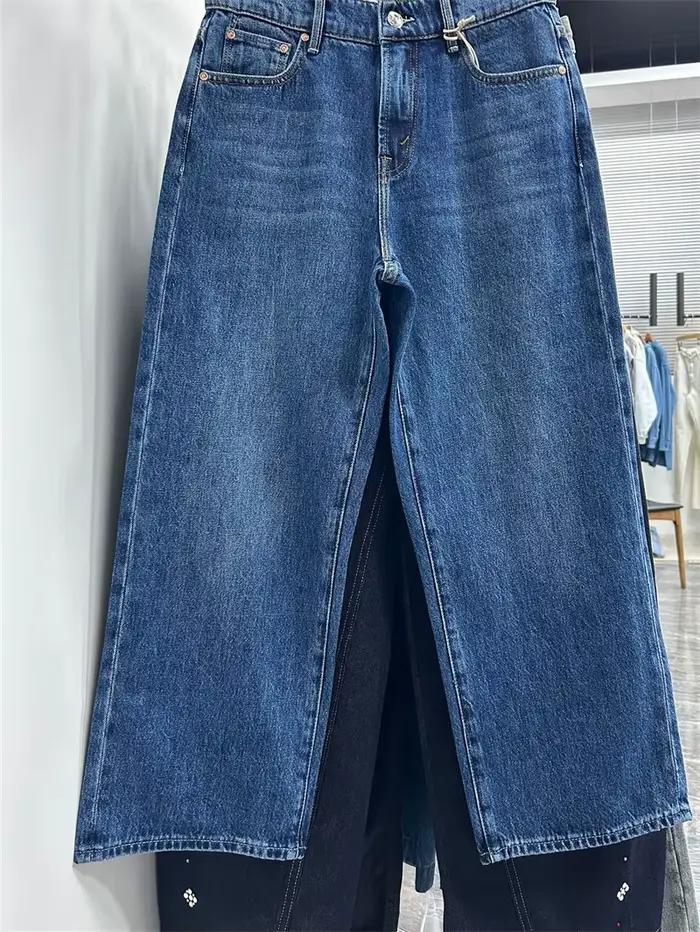 Femme taille haute jambe droite pantalon en Denim ample 2025 automne nouvelles femmes cerise brodé poche rétro jean polyvalent