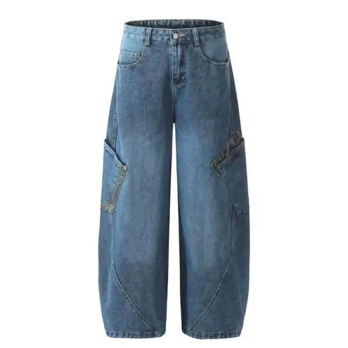 Pantalon large à jambes larges en jean à imprimé léopard rétro américain