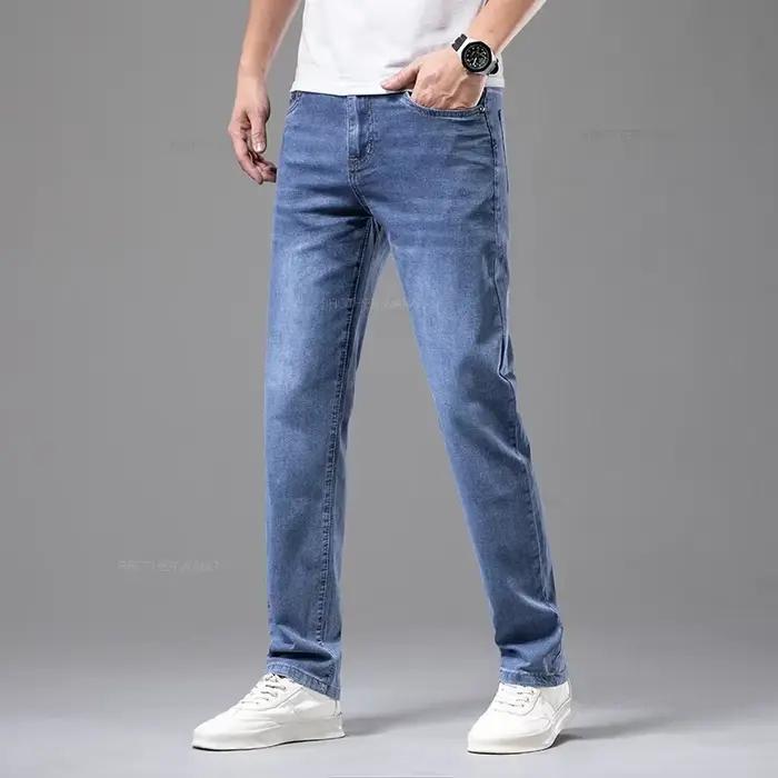 Jean d'été fin en coton élastique pour hommes