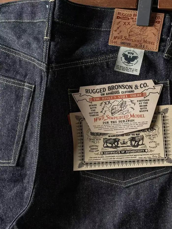 Robuste Bronson S801XX Slub Raw Selvage Denim Jeans 1943 Vintage Taille Salopette Rigide