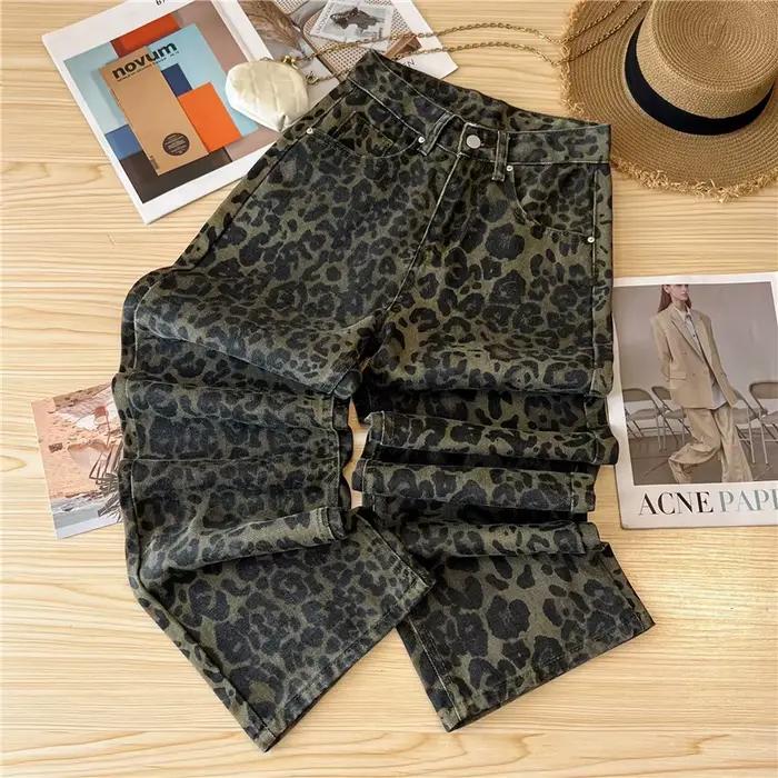 Jeans décontractés amples pour femmes, style rétro américain, imprimé léopard, pantalon à jambe droite, vêtements de travail, mode hiver, pantalon pour femmes, confortable et durable