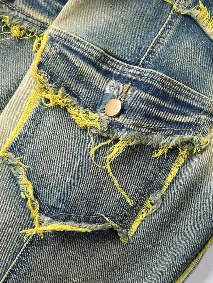 High Street Vintage hommes jean trou cassé gland Micro élastique pantalon évasé Streetwear à la mode jeunesse Denim