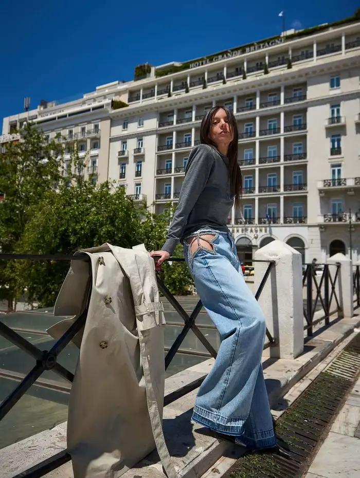 Jean pour femme Y2K à strass ajourés