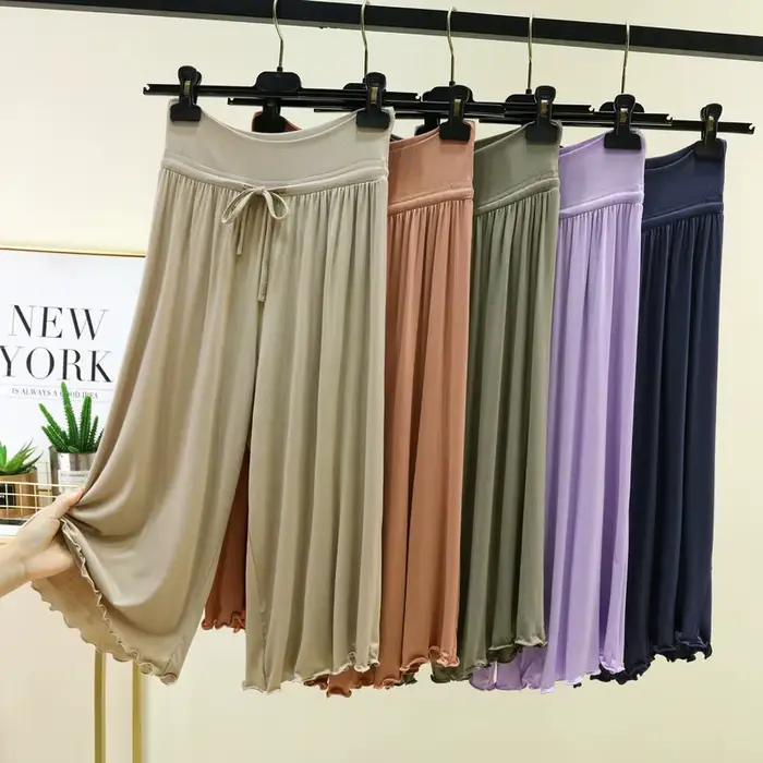 Pantalon large fluide taille haute pour femme