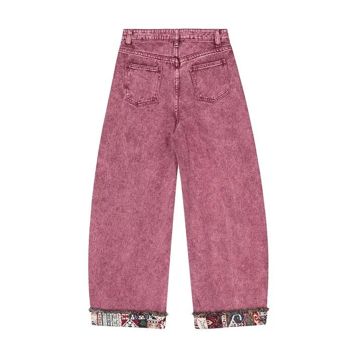 Jean homme lambrissé Patchwork épissé Vintage ample blanchi lavé pleine longueur lourd haute qualité Denim pantalon Streetwear