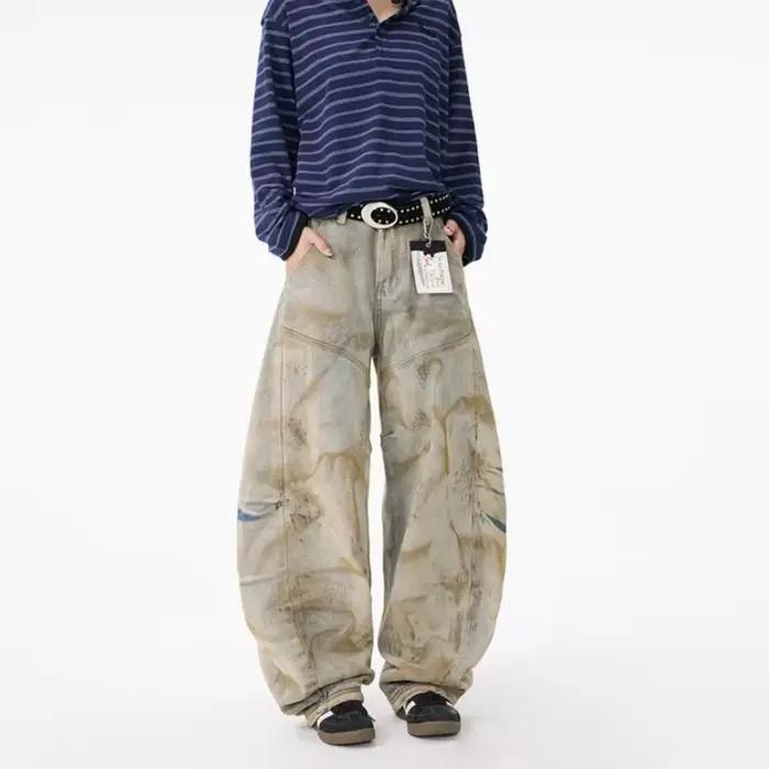 2025 Ropa Y2K Grunge en détresse bleu Baggy plissé jean pantalon pour femmes vêtements jambe large New Rock Vintage