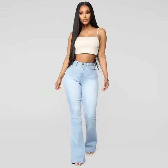 Pantalon Capri en Denim Classique Taille Haute Coupe Slim pour Femme