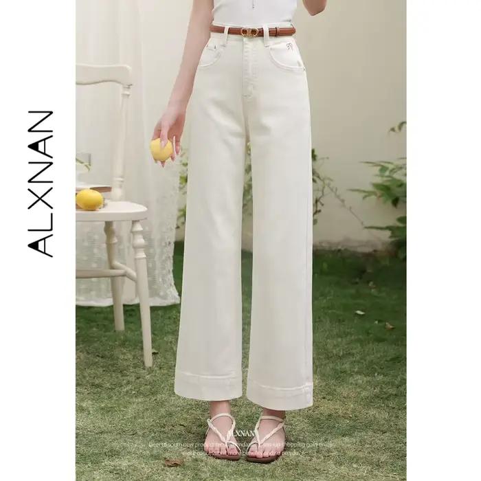 ALXNAN Jean en denim abricot coupe large décontracté élégant pantalon droit Nouvelle mode printemps-été 2026