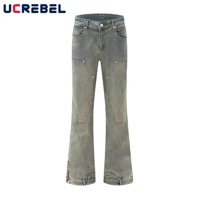 Pantalon évasé en denim à double genou pour homme