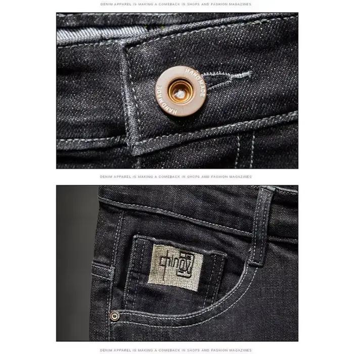 Jeans slim fit stretch noirs pour hommes, pantalon en denim délavé décontracté