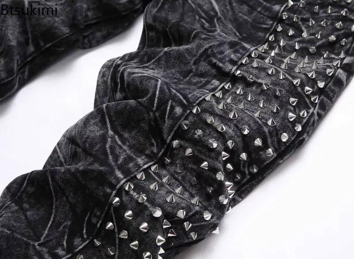 Jean Noir Rétro Punk Tendance Urbaine 2026 avec Rivets – Pantalon Slim Décontracté pour Homme