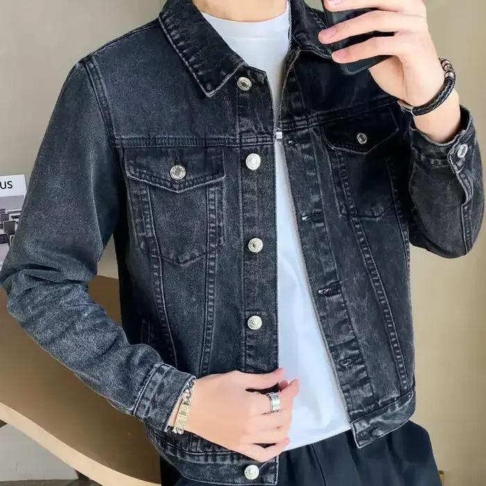 Manteau en jean pour hommes, vestes en Denim noires d'automne, de haute qualité, hiver 2025, Joker à faible coût, mode grande taille, vêtements pour hommes, nouveau en Y2k