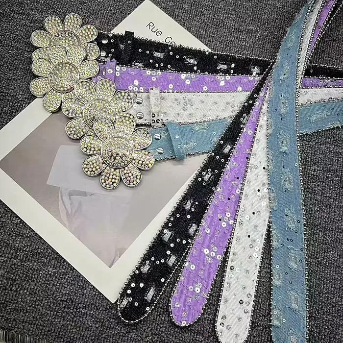 Ceintures en Jean à rivets en tissu Denim pour femmes