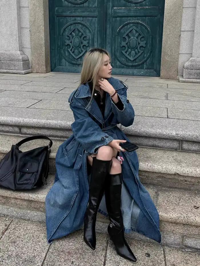 Manteau long en jean pour femme