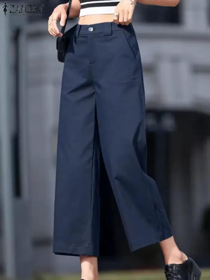 ZANZEA femmes pantalons longs droits décontracté ample jambe large Pantalon 2024 été taille haute