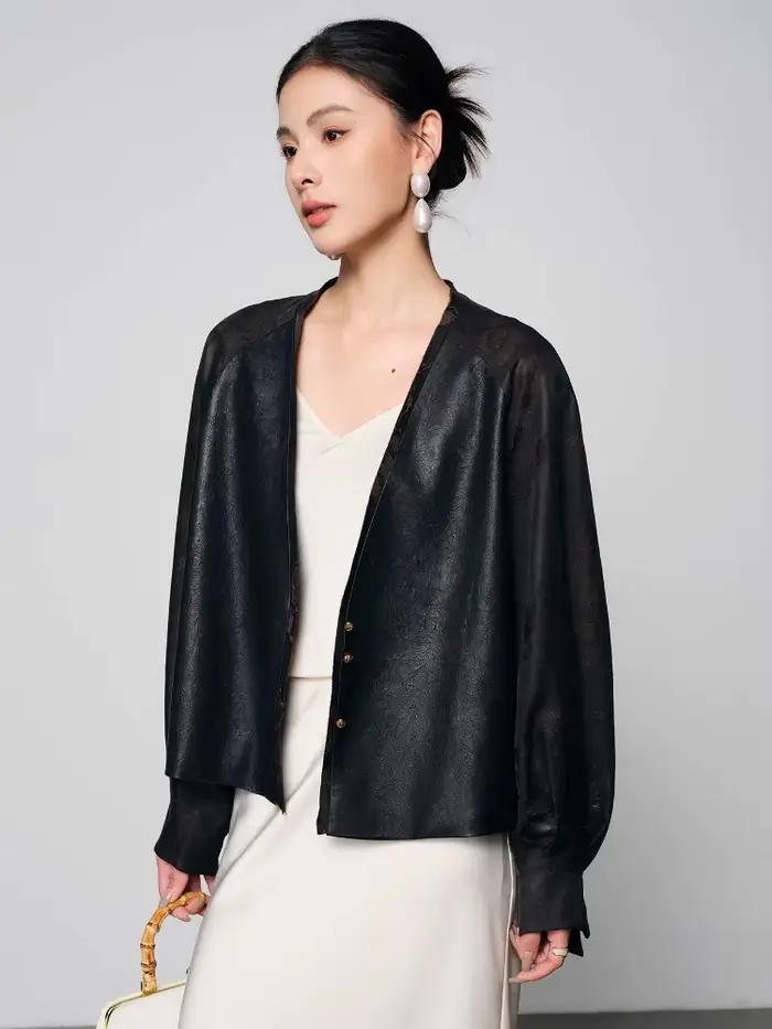 Vestes courtes élégantes en cuir véritable pour femmes