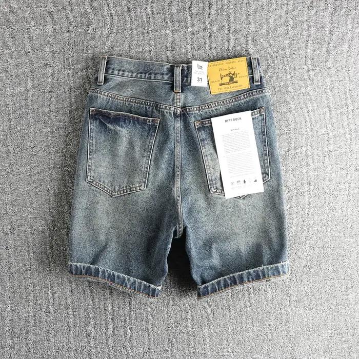 Vintage bleu levure lavage au sol pour faire vieux short en jean hommes été tendance américaine jeunesse