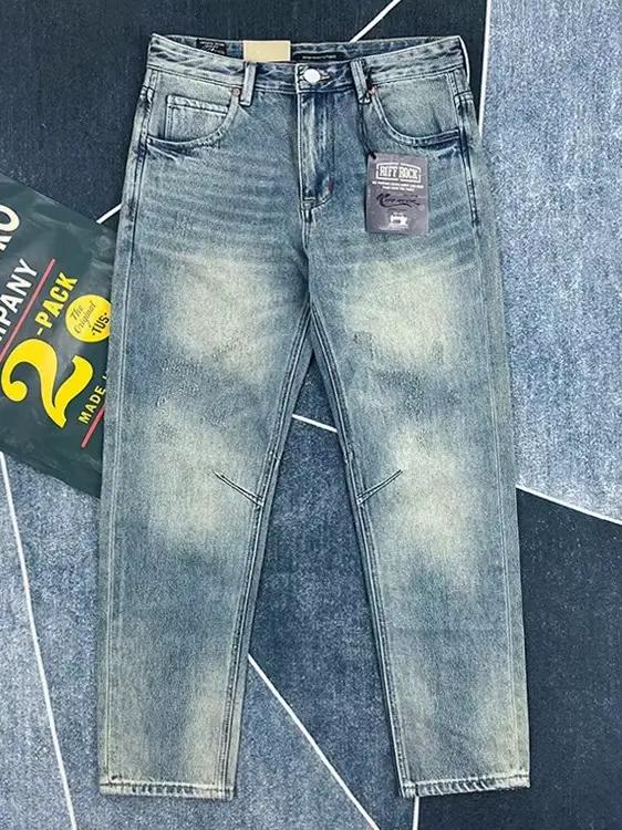 Amekaji lourd 100% coton rétro japon Style Vintage bleu décontracté Denim jean pour hommes printemps mince droit lavé pantalon