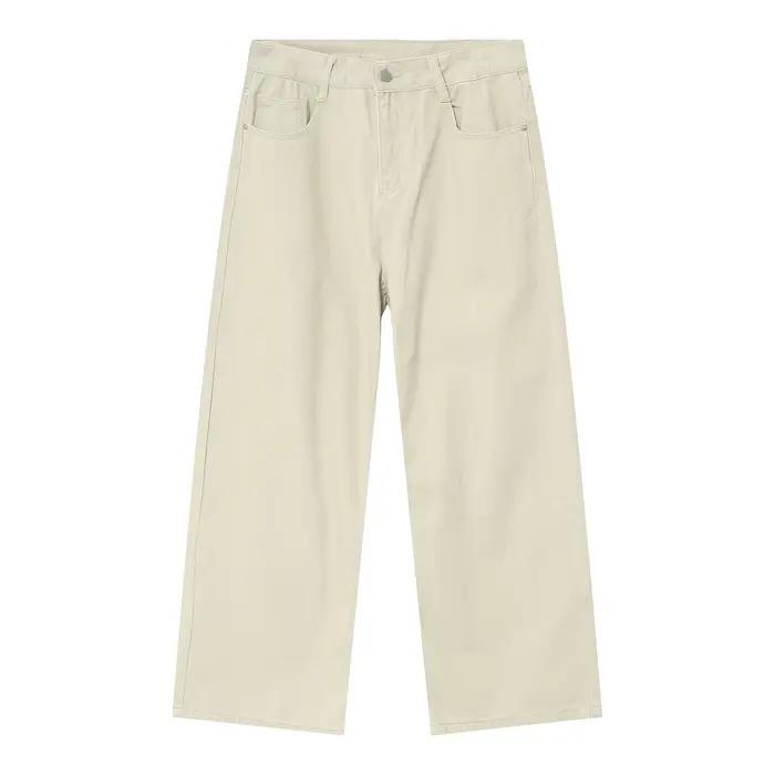 2025 abricot noir vêtements pour hommes nouveau café pantalon en Denim décontracté printemps ample Simple Vintage jambe