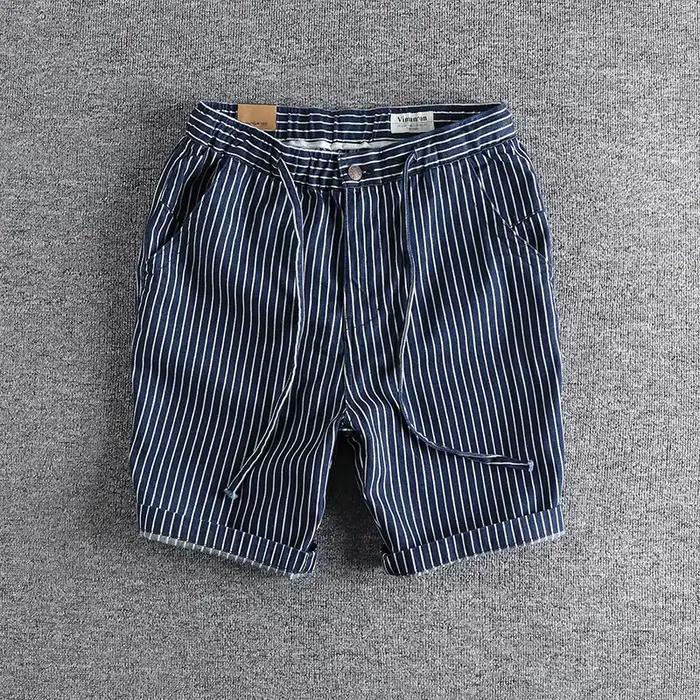 Short en jean rayé vintage pour homme, coupe adt, entrejambe de cinq pouces