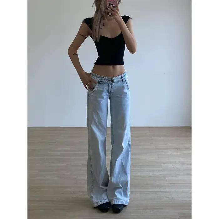 MEXZT S-3Xl Streetwear jean femmes Vintage 90S jambe large Denim pantalon été coréen Sexy taille basse Baggy lavé