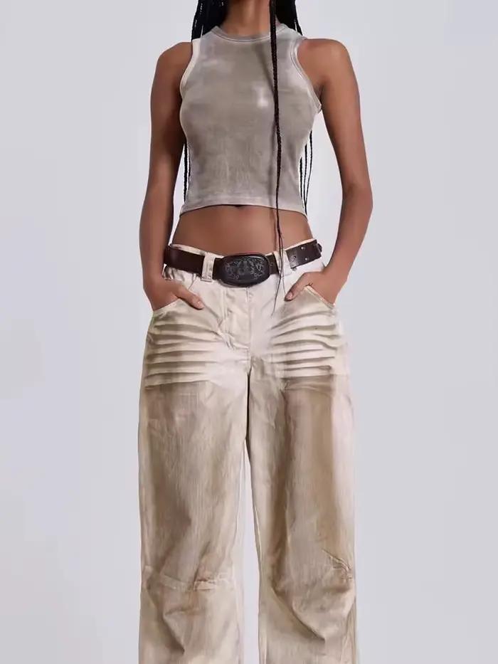 DEAT mode sale teint jean femmes taille haute ample droite jambe large Denim pantalon été nouveau 7A609