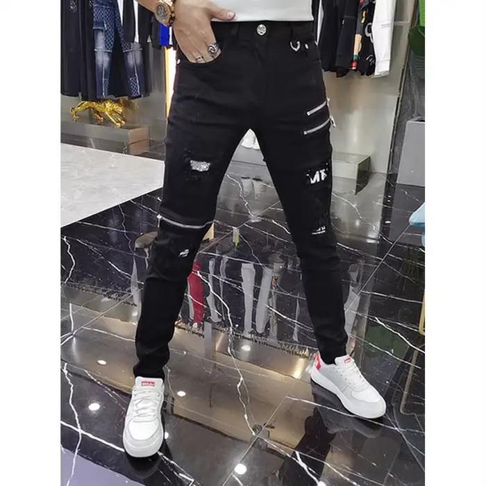 DistMurcia-Jean noir coréen High Street pour hommes avec fermeture éclair