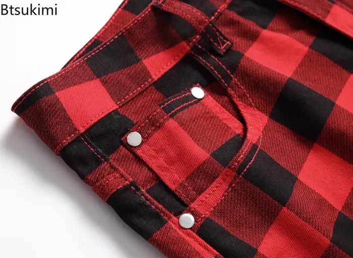 2026 classique Plaid imprimé jean pour hommes mode Stretch coupe ajustée pantalon droit décontracté Style de rue