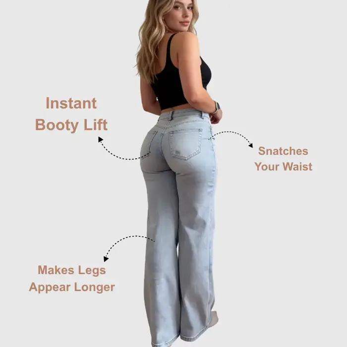 Jean taille haute à jambe large pour femme