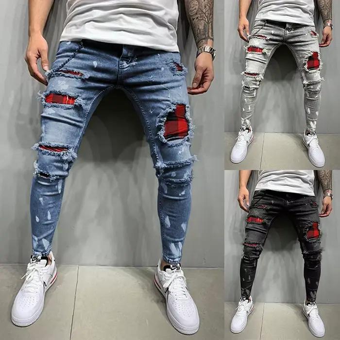 Jean Slim Déchiré en Denim pour Homme
