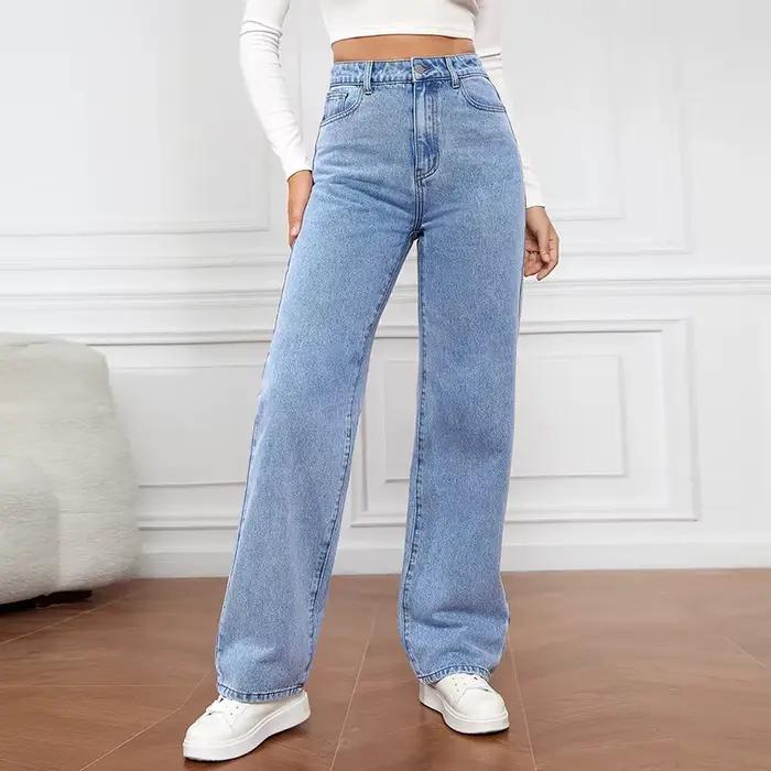 Jean bleu rétro ample pour femmes, style Y2K, pantalon droit, haute taille, tout-en-un, mode moderne occasions diverses