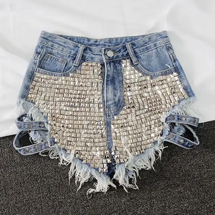Punk Rivet denim shorts 2022 été printemps femmes taille haute lâche gland jeans